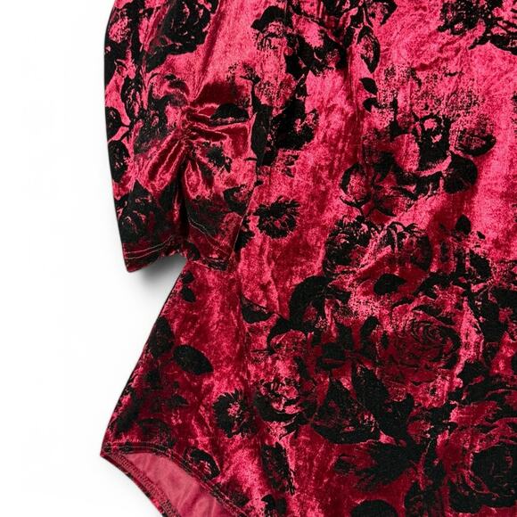 ModCloth Suits You Well Burnout Wrap‎ Bodysuit 1X Crushed Wine Red Velvet Floral - Picture 6 of 9